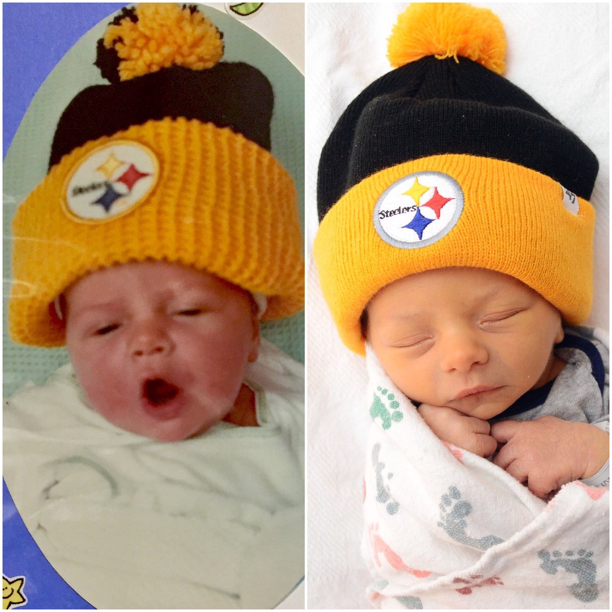 CoachBrownVB's tweet photo. Like father, like son. @steelers fans since birth! 🖤💛 1981-2018 🏈 #HereWeGo https://t.co/k0usLJ6Uaz