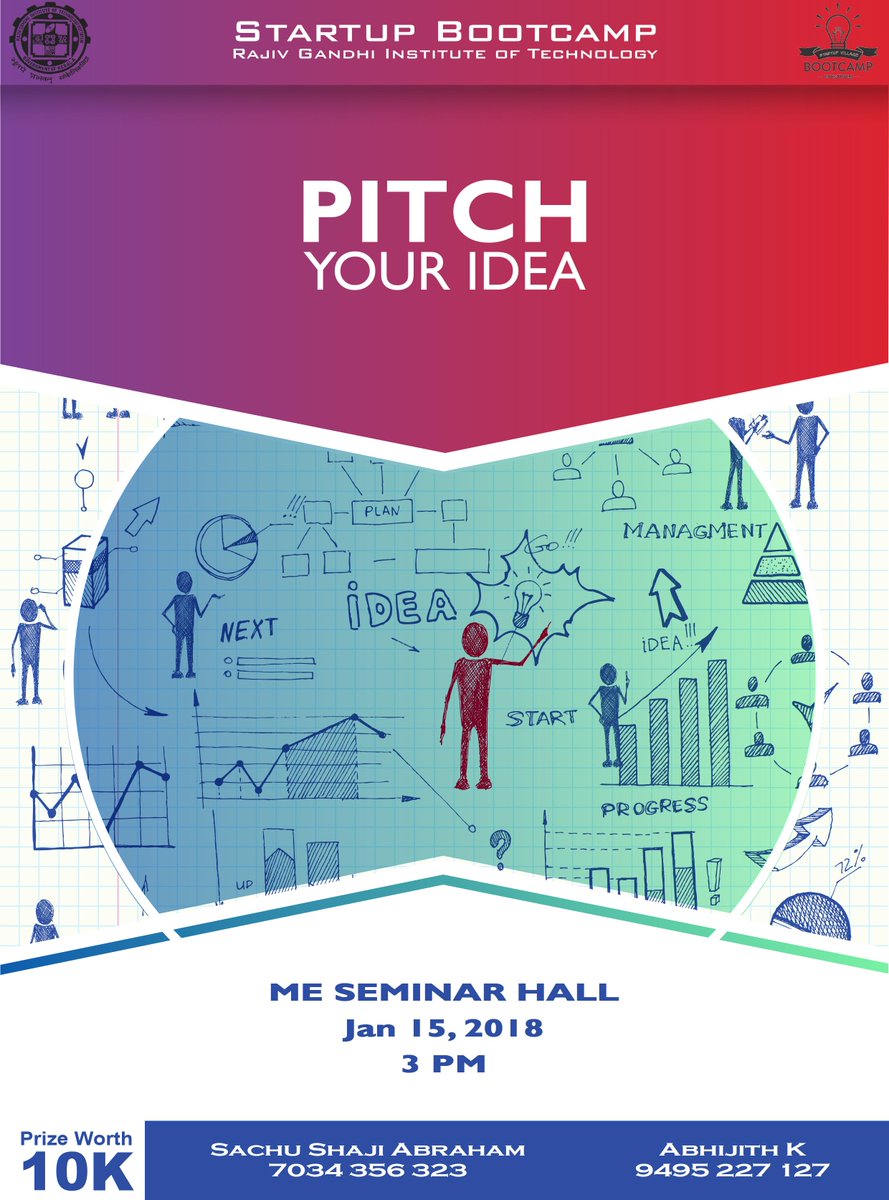Startup_RIT's tweet photo. Pitch Your Idea.
Venue: Mechanical Engineering Seminar Hall.
3pm on 15.01.2018 (Monday). 
Register :
https://t.co/ZrTS4LDtSj
More Details at: 
https://t.co/VYq4TbsDGj

For further details contact:
Sachu Shaji Abraham: 7034356323
Abhijith K: 9495227127
Devipriya A.: 9446861155 https://t.co/qZCTLmTMPY