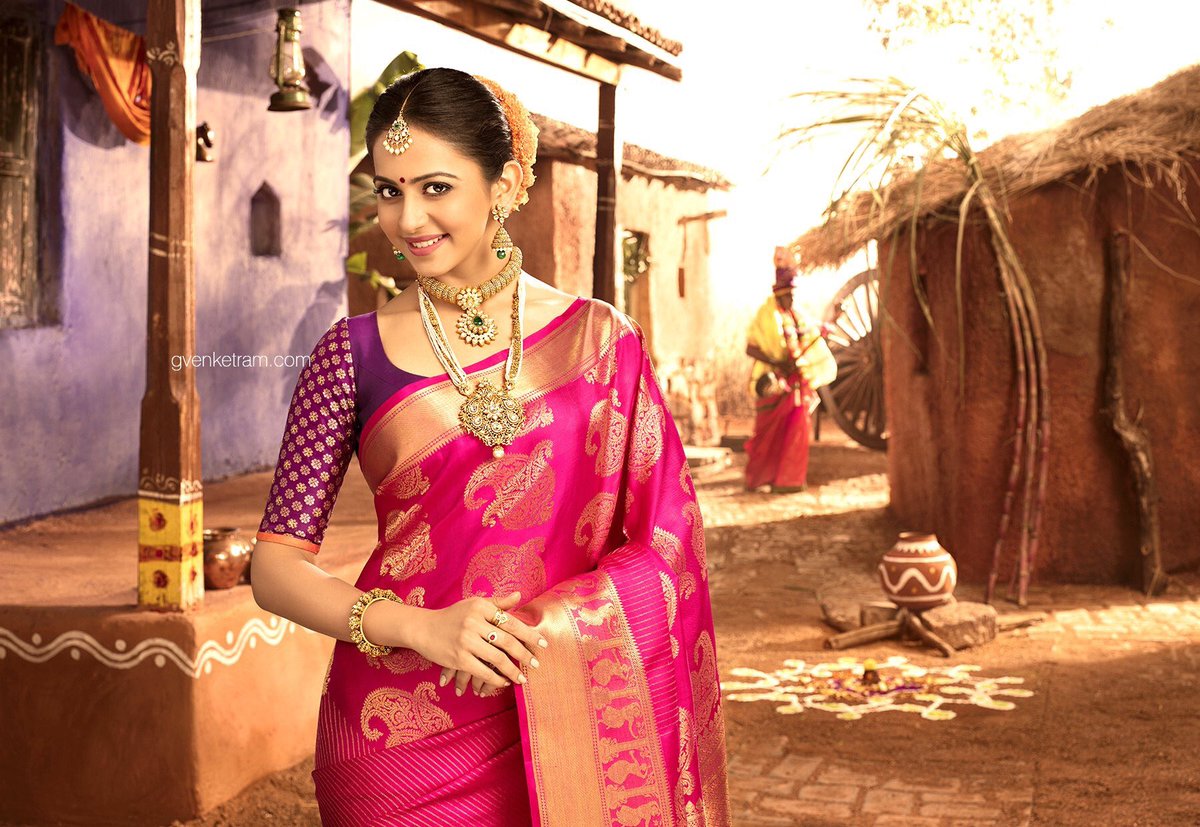 _PrashuReddy's tweet photo. Gorgeous @Rakulpreet #vaibhavjewellers #pongal #shankaranti #bihu #maghi #gvenketramphotography #gvenketram https://t.co/893JGhW0qo