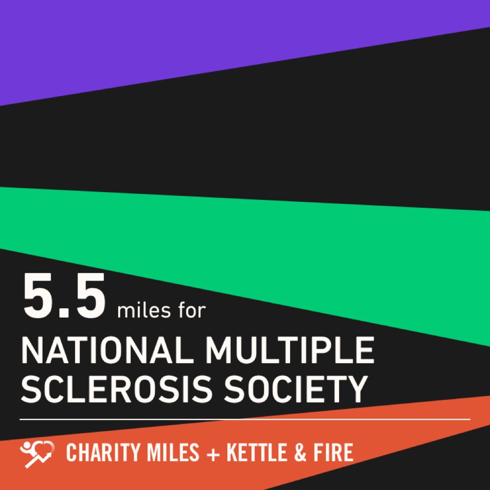 NinaCong's tweet photo. 5.5 @CharityMiles for @mssociety. Thanks to @kettleandfire for sponsoring me. https://t.co/umcN69qtJy