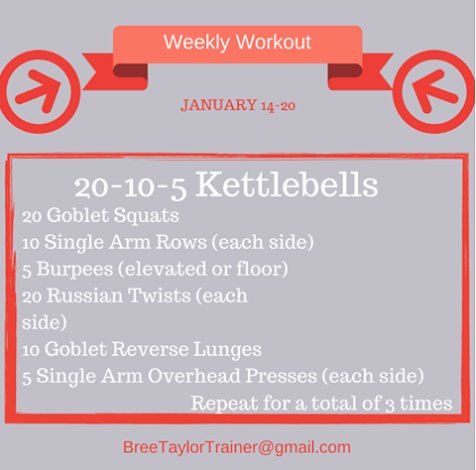 buckeyebreezey's tweet image. One of my FAVORITE kettlebell workouts! Grab a couple of kettlebells, set it up as a circuit, and complete the circuit 3 times. complete 3 times this week for a great total body workout! #weeklyworkout #kettlebells #RBTraining