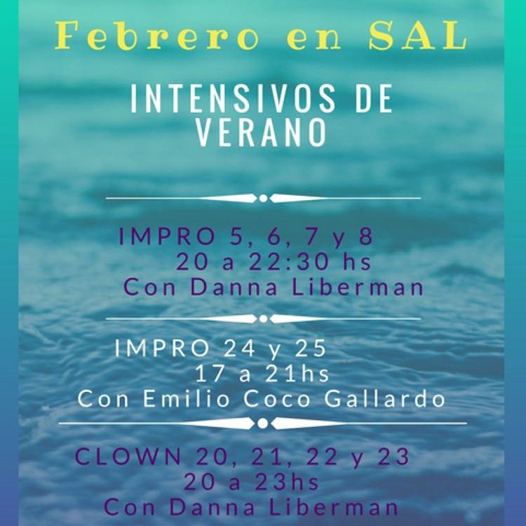 Intensivos IMPRO y CLOWN en SAL!
salpimientayteatro@gmail.com <a href="/florenciainfant/">Florencia Infante</a> <a href="/diegodelacurva/">Min. Diego González González</a> @QuicoGreco <a href="/improntaimpro/">Impronta Teatro</a>
