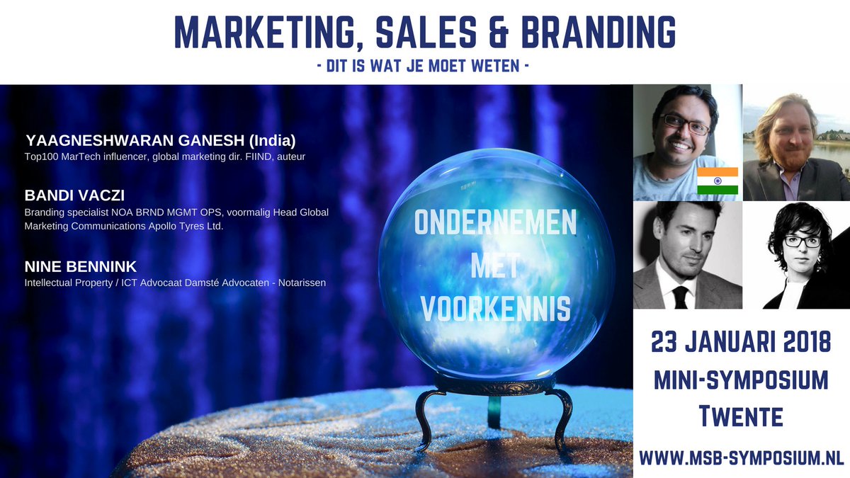 In één middag weer helemaal up-to-date. Bezoek het gratis Symposium  "Marketing, Sales &amp; Branding - dit is wat je moet weten"? Sprekers <a href="/Yaagneshwaran/">Yaagneshwaran Ganesh</a>, <a href="/Vaczi/">Bandi</a>, @NineBennink. Aanmelden via: msb-symposium.nl

#marketing #sales #branding #2018 #twente