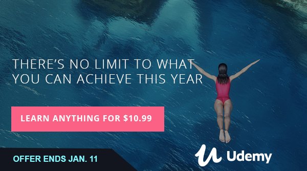 FullstackDevJS's tweet image. Whatever your are doing in 2018 aspire to become a pro in it. @Udemy is offering 55,000+ courses for $10.99 to welcome 2018 [ Offer ends Jan. 11 ]

#2018goals #Fullstack #Javascript #Angular #HTML #React #Php #Python #Rails #RUBY #Udemy #100DaysOfCo...