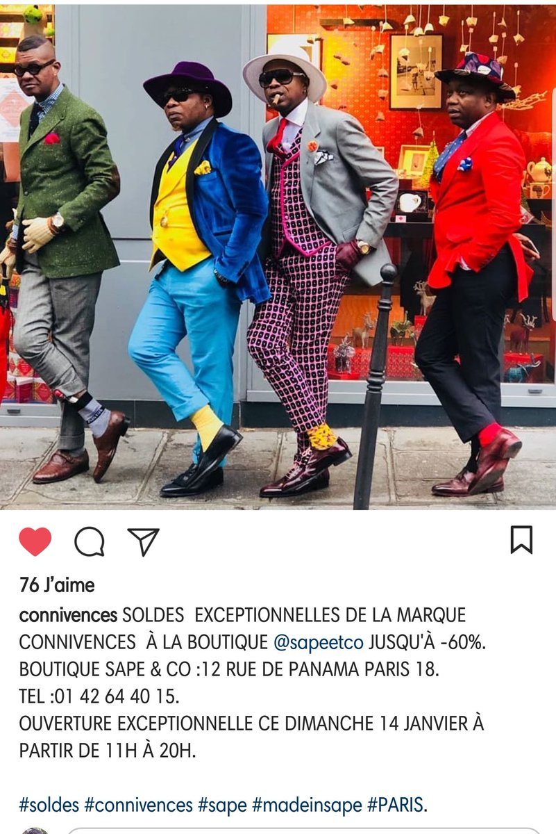 Tous chez <a href="/Connivences/">Connivences Paris</a> à Paname, mon frangin Le #Bachelor vous attend... [Adresse dans l'image #MadeinSape : Sape&amp;Co, rue de Panama, Paris 18ème] #MenStyle #Fashion