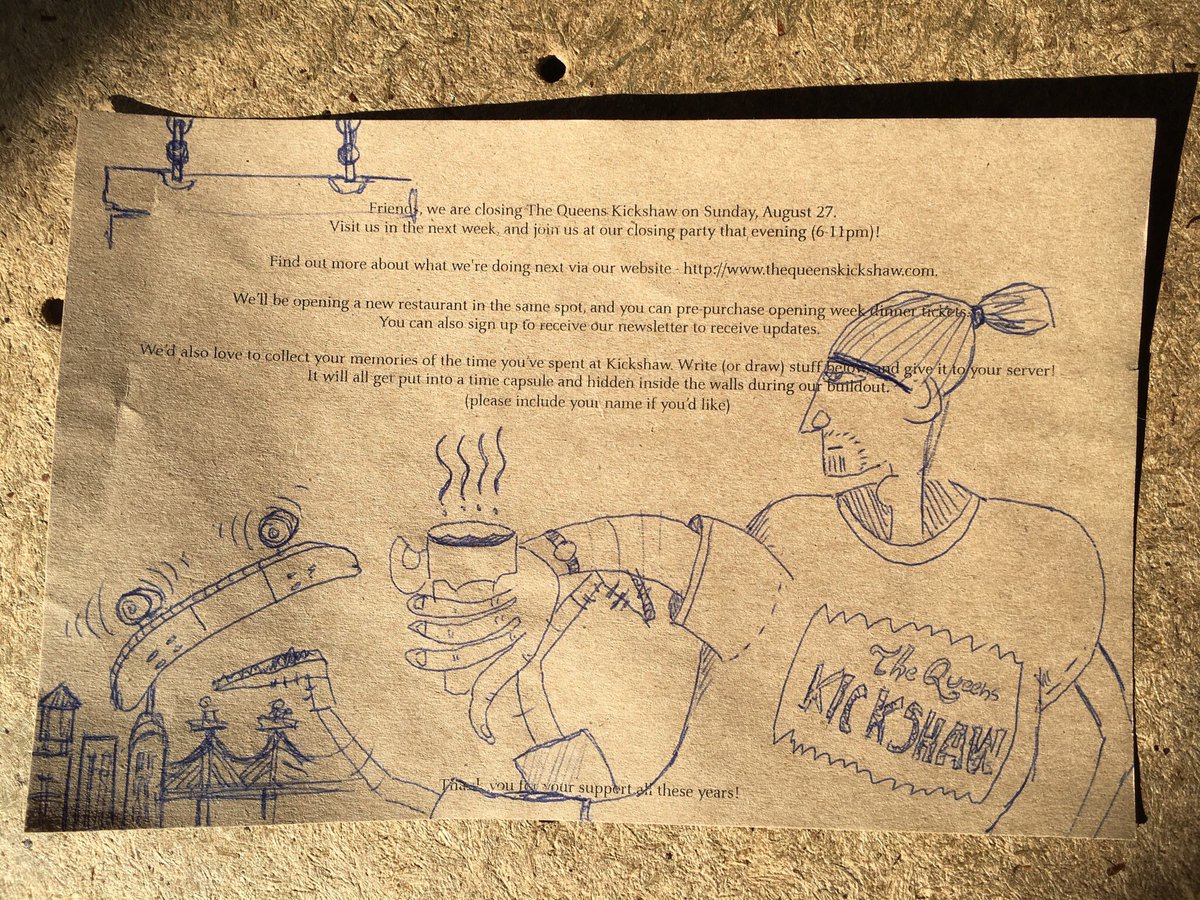 Right before Kickshaw closed, we asked our guests to leave notes for us. This is one of them. ❤️