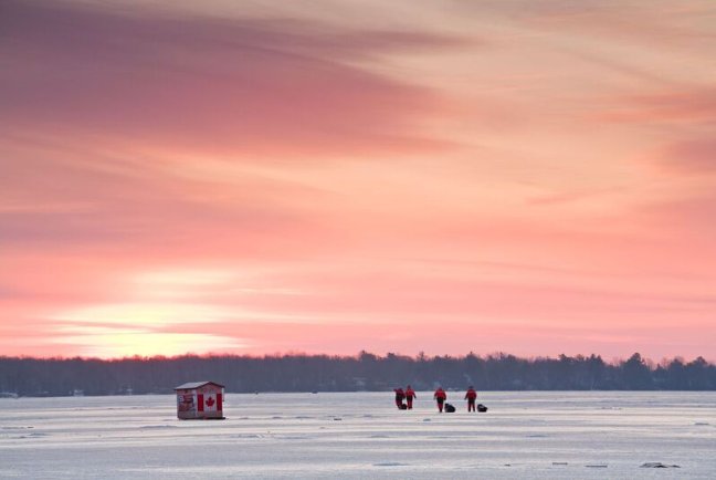 Canada's tweet photo. #FunFact: More people fish on Lake Simcoe in the winter than at any other time of the year. This frozen haven in Ontario is packed full of trout, whitefish and yellow perch 🎣 #SundayFunday https://t.co/C344cUmwJc