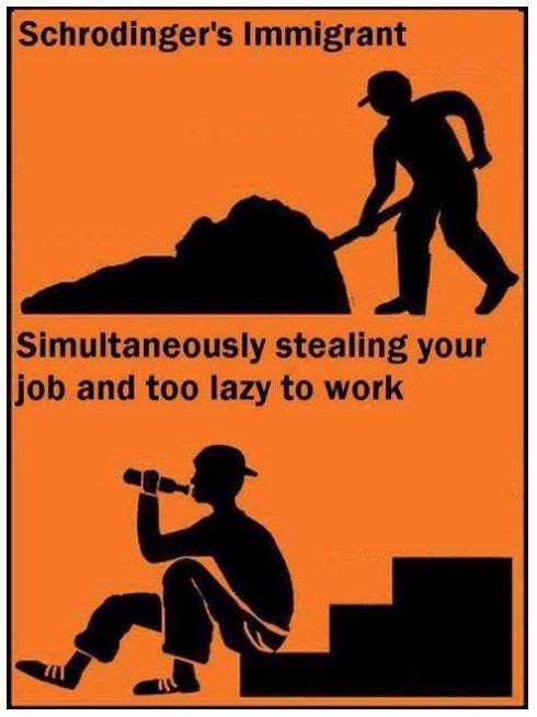 Genial. El inmigrante de Schrodinger. Simultáneamente te roban el trabajo y son muy vagos para trabajar -viven de planes-.