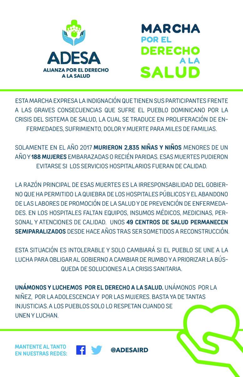 Razones por la que hoy marchamos por el Derecho a la Salud. #ADESA #LaSaludEsPrimero