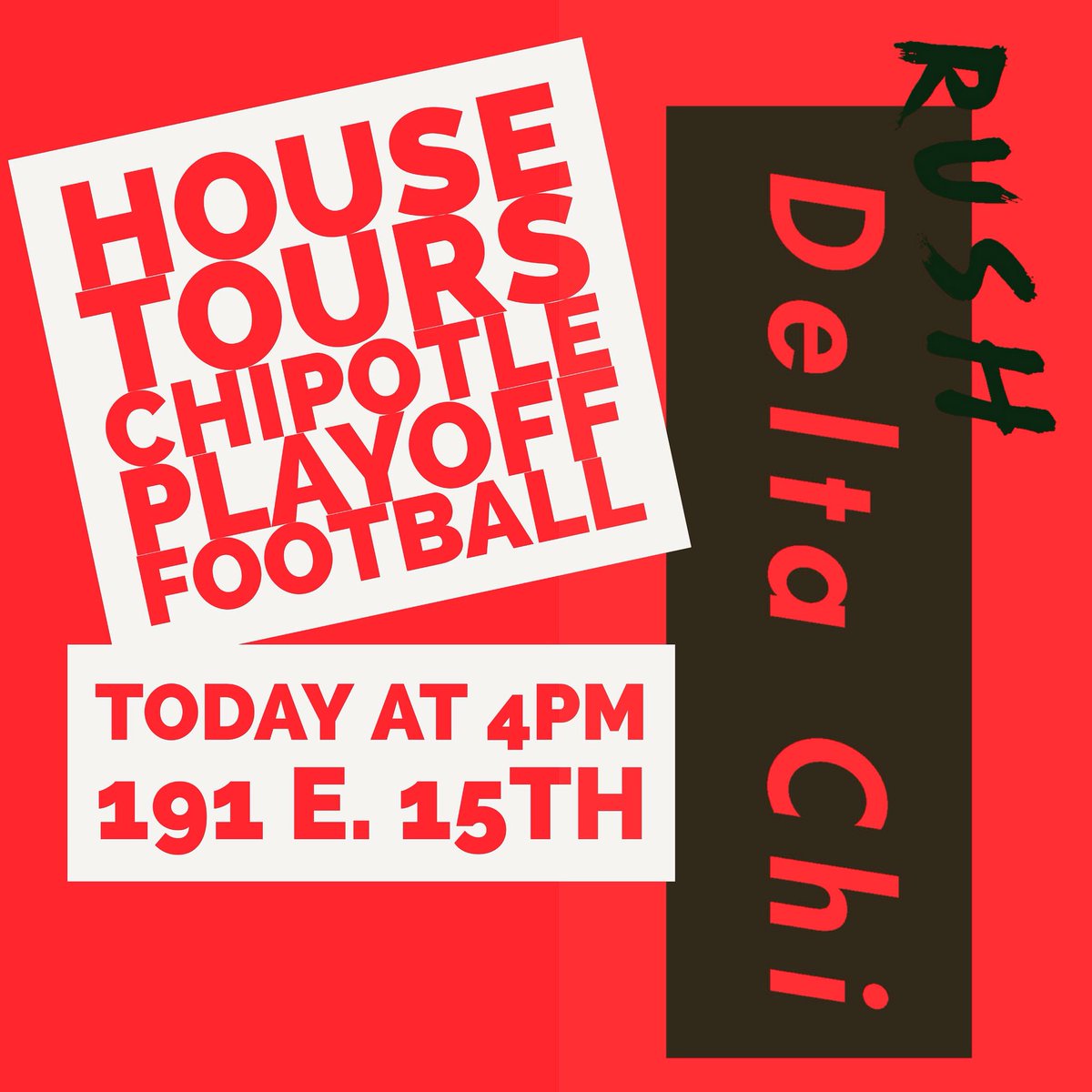 OSUDeltaChi's tweet photo. Rush starts today at 4pm! Come out and join us for house tours, free chipotle, and playoff football! House is 191 E 15th #rushDX #SUPREME18 #osuifc https://t.co/ucJv32jJkL