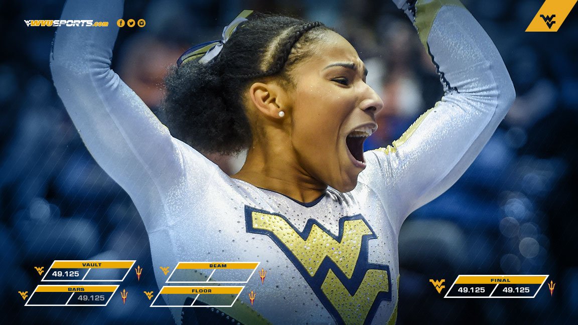 WVUGymnastics's tweet photo. BIG vault rotation for WVU, and we're all tied up after one event! https://t.co/L8Db86iDRF