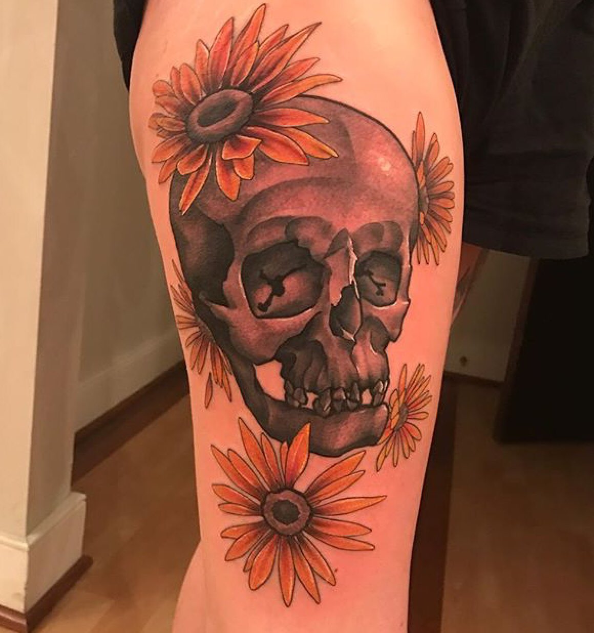 Tattoo uploaded by Jimmi Alverto Miara calva  Sunflower skull black and  grey  Tattoodo