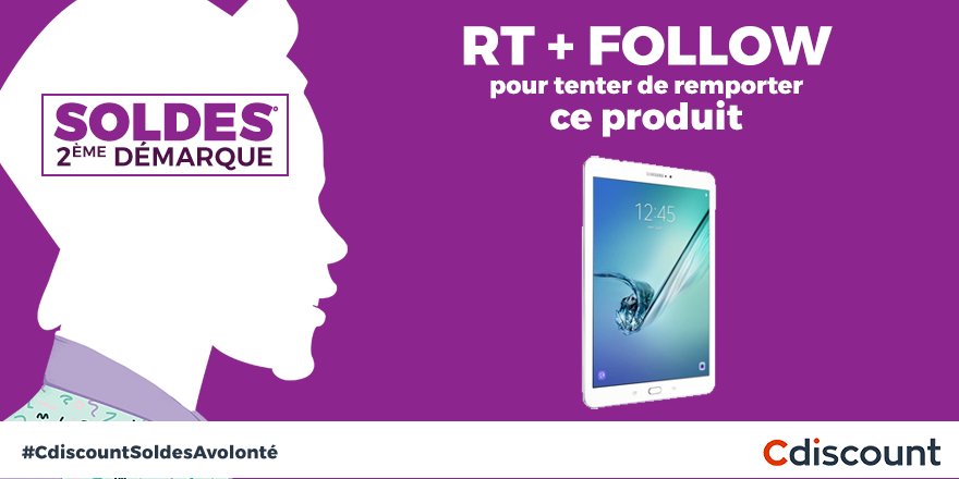 Cdiscount's tweet photo. 🎁 #Concours #Soldes2018

Samsung Galaxy Tab S2 à gagner ➡️  https://t.co/Zx7AGNmcxd

✅ Pour participer : 
RT + Follow @Cdiscount

🗓 TAS 19/01 https://t.co/X79yHqRC4N