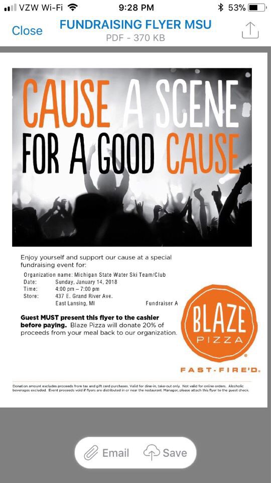 Help support your Spartan water skiers by eating some delicious pizza! Blaze pizza on Grand River from 4-7 today💚 🍕