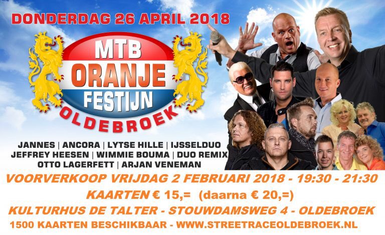 Vrijdag 2 februari vanaf 19:30 tot 21:30 Voorverkoop MTB Oranje Festijn Oldebroek Koningsnacht! oranjeverenigingoldebroek.nl/2018/01/14/voo…
