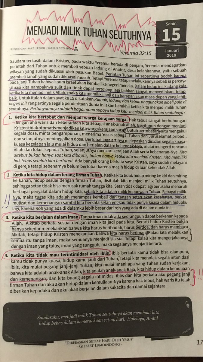 PastorGilbertL's tweet photo. Renungan "Dibebaskan Setiap Hari oleh Kristus" Senin 15 Jan 2018..."Menjadi Milik Tuhan Senantiasa" https://t.co/1zUe7zx6Dt