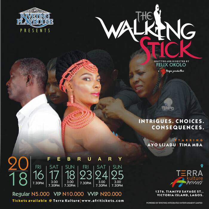 slimTee09's tweet photo. Do not miss the best of Ayo Lijadu &amp; Tina Mba.

#TheWalkingStick is coming to Terra Kulture in February (16/17/18/23/24/25). Get your tickets now at Terra Kulture.
Brought to you by Riveting Playhouse. @RivetingNG https://t.co/REUgOsptTT