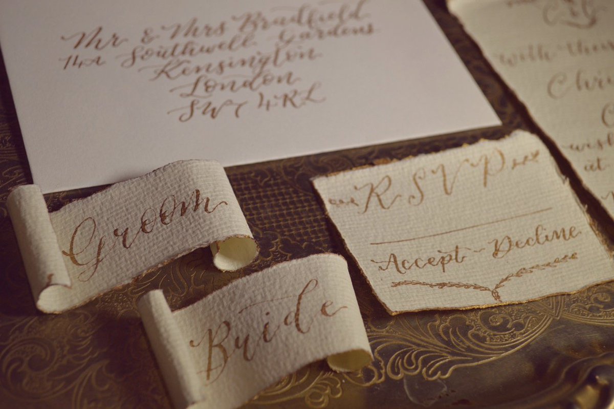 Gold deckled edging running all the way through this wedding suite ⭐💗 #Calligraphy #wedding #bridetobe #Weddingplanning