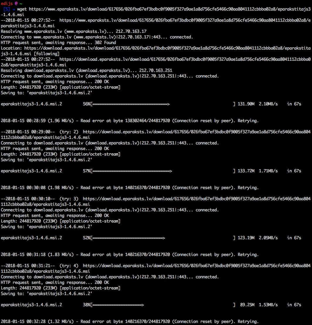 Edijs's tweet image. Klau, @eParaksts, jums tur kaut kāds neriktīgs connection timeout uzlikts, ar lēnāku internetu (50Mbps, pff) pie aplikācijas netikt. Pāris reizes pagājušo nedēļu pie klientu datoriem domāju, ka īslaicīgas servera problēmas, bet nē, pamēģināju tagad caur 100Mbps optiku, aizgāja.