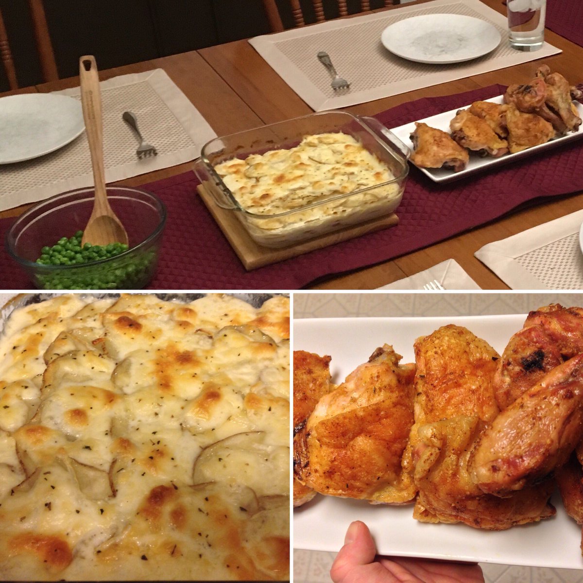 StilesCooking's tweet photo. #dinner is served! The girls had two friends come over for dinner and a sleepover, so I'm glad I already planned on making all of this #chicken #scallopedpotatoes and #peas !!! #homecooking #foodporn https://t.co/cuC2rmwjKa
