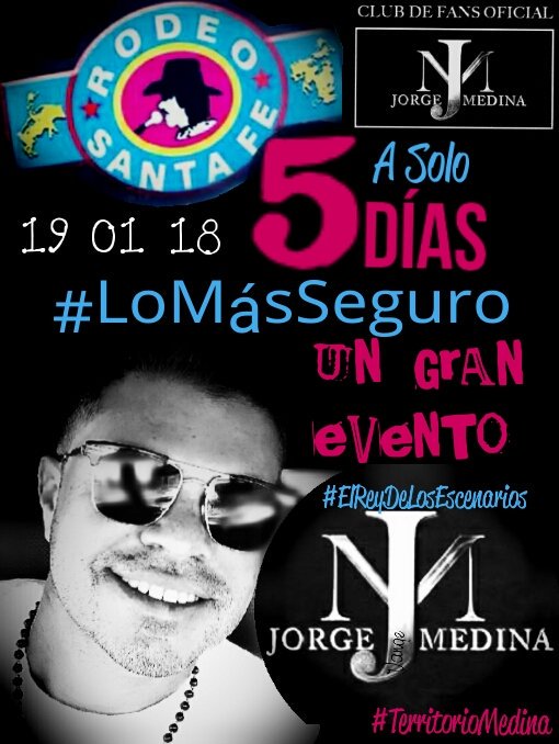 MegaArrolladora's tweet photo. Sólo faltan #5Días
#RodeoSantaFe será #TerritorioMedina
#ElReyDeLosEscenarios se presenta este 19 de Enero
Cantando #20AñosDeÉxitos #JorgeMedina #LoMásSeguro que te enamorará 😍 y te hará bailar 💃
@ClubJm_EdoMex presente!!!
#SedeColima 😉 https://t.co/9PZNzjZMSL