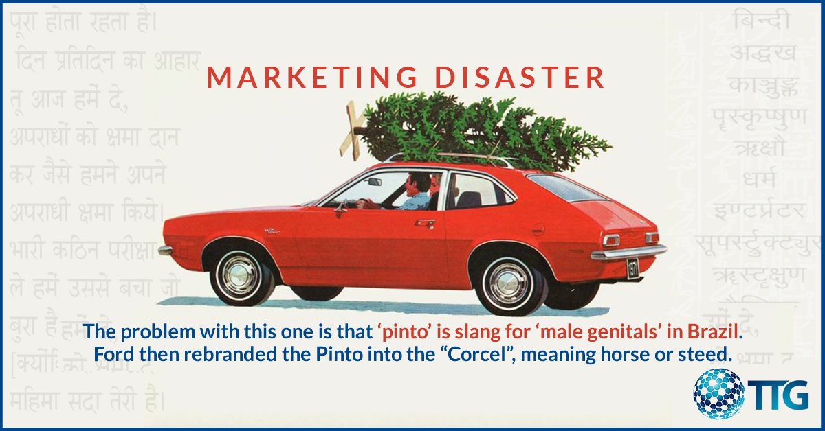 TTG_Translates's tweet photo. Even the largest brands in the world have made epic translation blunders that force them into costly re-branding initiatives. https://t.co/bcD0Zm6VLD