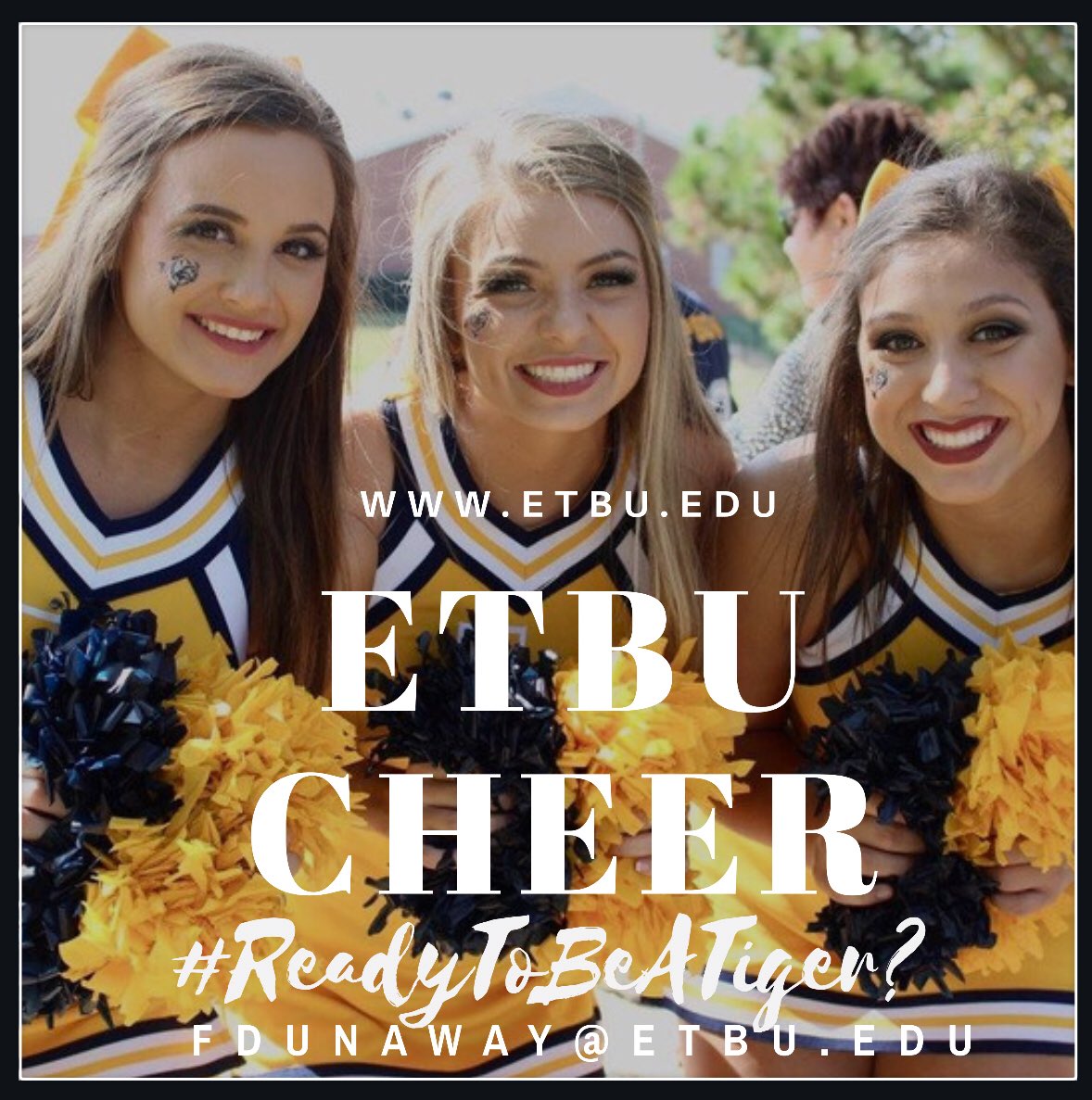 etbu_spirit's tweet photo. For those of you looking for a place to cheer in 2018, check out @GoETBUTigers! Whoโs #ReadytoBeATiger? https://t.co/PzgjcFQx9j