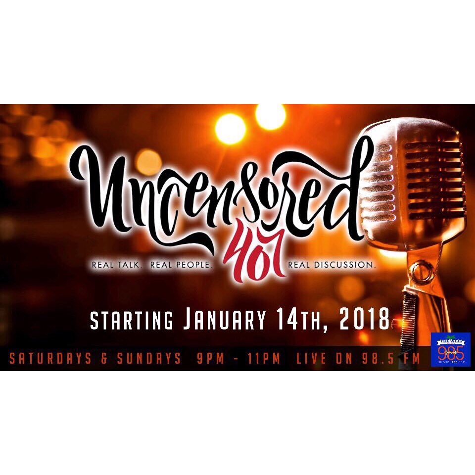 Chico_ace's tweet photo. Tonight! @Uncensored407 radio will be airing live for the first time on FCC airwaves! 

Every Saturday &amp; Sunday from 9-11PM jump in your car, tune in, and ride with @Chico_ace @SydneTaylor_  @KalmLee_ @ReggieDAES 

#Uncensored407 
#985TheWire on 98.5 FM! 

#Uncensored407 🎧🎶🔥 https://t.co/kOBvKdyXGE