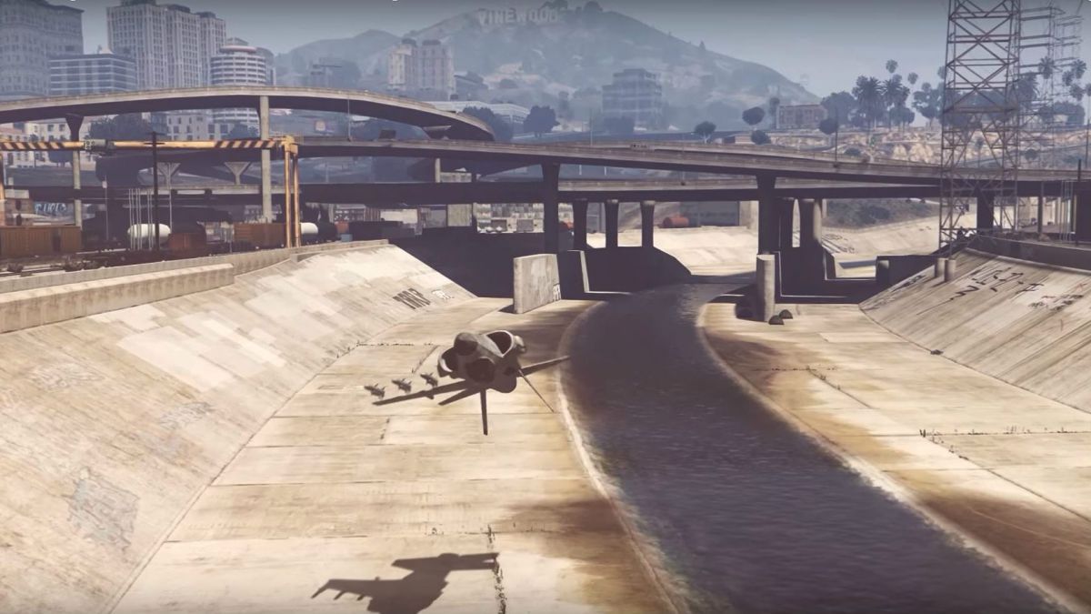 pcgamer's tweet photo. Check out this stunning GTA 5 stunt montage, featuring flying tanks and one-winged fighter jets https://t.co/oPztLHSHQx https://t.co/gEa4R6nnxf