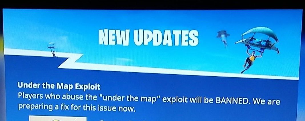 ali a on twitter the news tab in fortnite now officially states that if you do the under the map glitch in fortnite you will be banned - fortnite under map glitch 2018