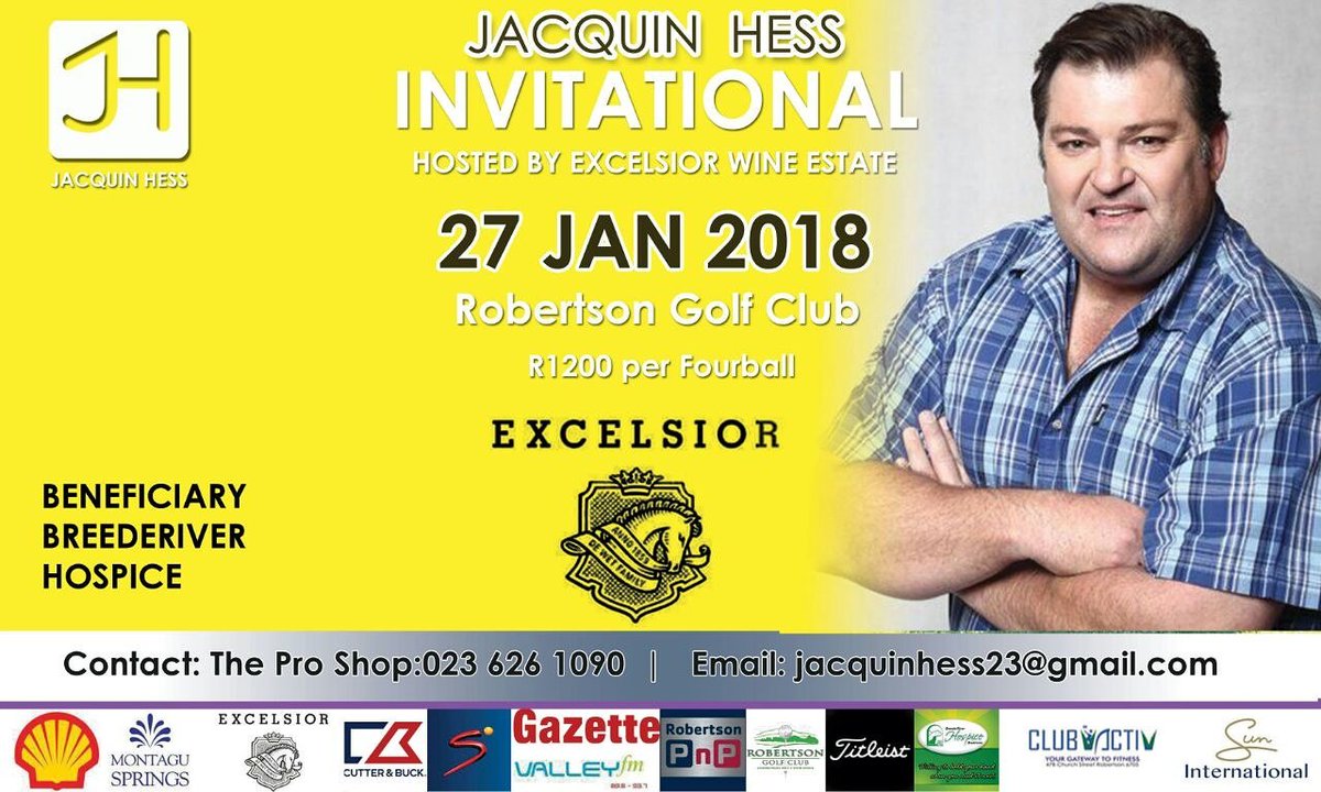 JacquinHess's tweet photo. Our Special Guest for the #JacquinHessInvitational #27January2018 #RobertsonGolfClub @toksvdl @ToksnTjops @golfatsun @excelsior_wine @SAIL_360 @MontaguSprings @TitleistAfrica @cutterbucksa @hospicebreedrvr @fm_valley @ClubActiv @SuperSportTV https://t.co/29UQvvwlME