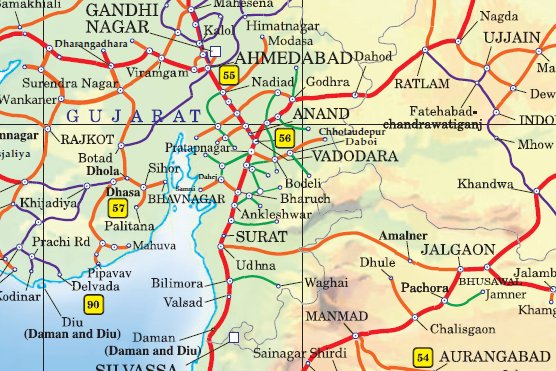 IndoreTracker's tweet photo. This is the map of Indian railways available on internet. Clearly one can see the density of rail lines in Nimad area of MP and north Maharashtra compared to density in Gujarat. #ManmadIndoreRail @ChouhanShivraj @Dev_Fadnavis @nitin_gadkari @S_MahajanLS https://t.co/7ZgNNq39JA