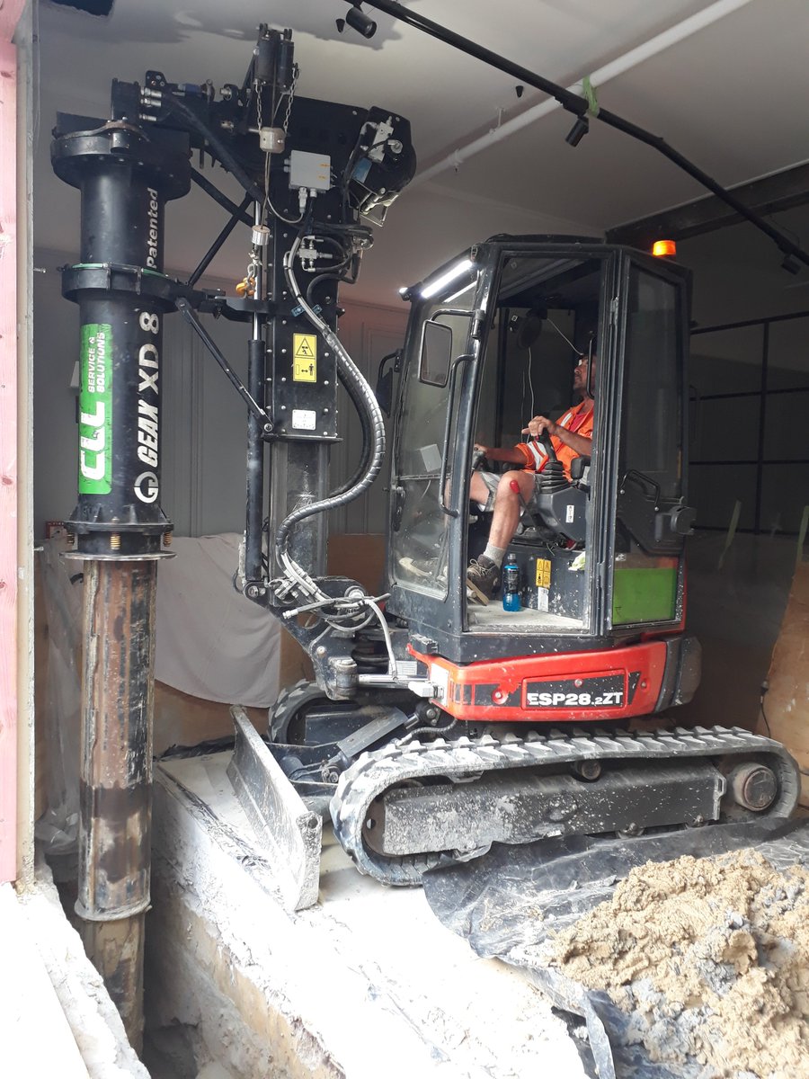 CLL's specialised low headroom drill rig <a href="/GEAXdrill/">GEAX Piling Rigs</a> XD8 Micro piling.  CLL is very experienced in limited access piling, working behind buildings, on the top of cliffs, down gullies, in basements etc.