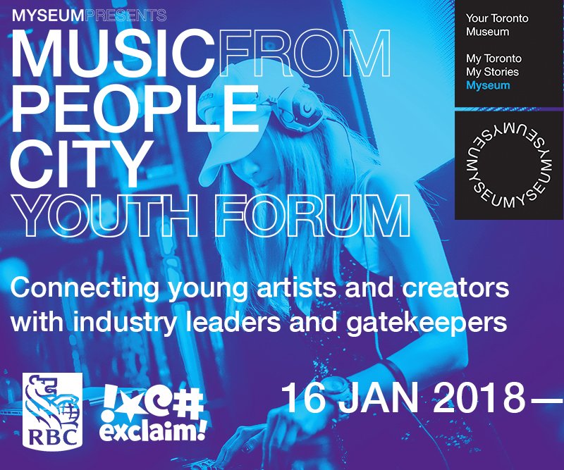 Museumoftoronto's tweet image. Join Myseum &amp;amp; @RBC on Tuesday JAN 16 for a free all day seminar with some of Toronto's music industry movers and shakers such as @exclaimdotca @daltonhiggins5 @jayemkayem @divinamarrom @Jake0458 @samomaryleona @ellhah @thisisthetruth @drdreyuh Register at bit.ly/MFPCyouth