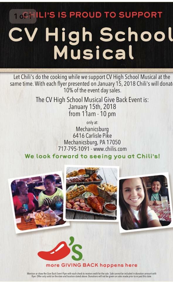 CVmusical's tweet photo. Join us tomorrow at Chili’s on the Pike for our next fundraiser! 11am-10pm! #CVNiceWork https://t.co/idWjcpYzt6