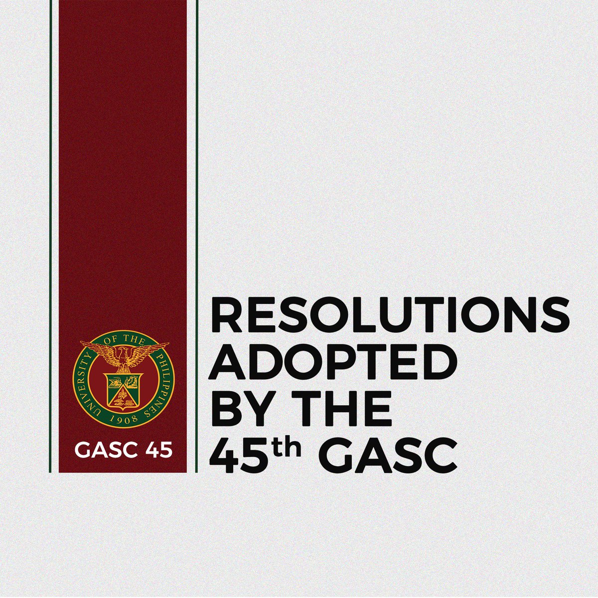 uposr's tweet photo. The GASC in UP is a venue to forge unities among the campuses of the UP System. In the recently concluded 45th Convention of the said body, ten resolutions were adopted.
To view the ten resolutions adopted by the 45th GASC click here: https://t.co/rtzSm0DzDG
#GASC45 https://t.co/xhLJLL1dEH