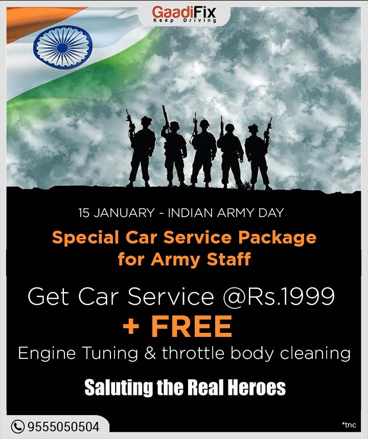 gaadifix's tweet photo. On the occasion of 70th Indian Army Day, we salute the brave hearts of the Indian Army.  We would like to thank the entire Army staff for Serving Our #Country and Protecting Our Freedoms with a Special #CarService Package for them. Call us on 9555050504 TnC

#IndianArmy #JaiHind https://t.co/HeWR0kLSzP