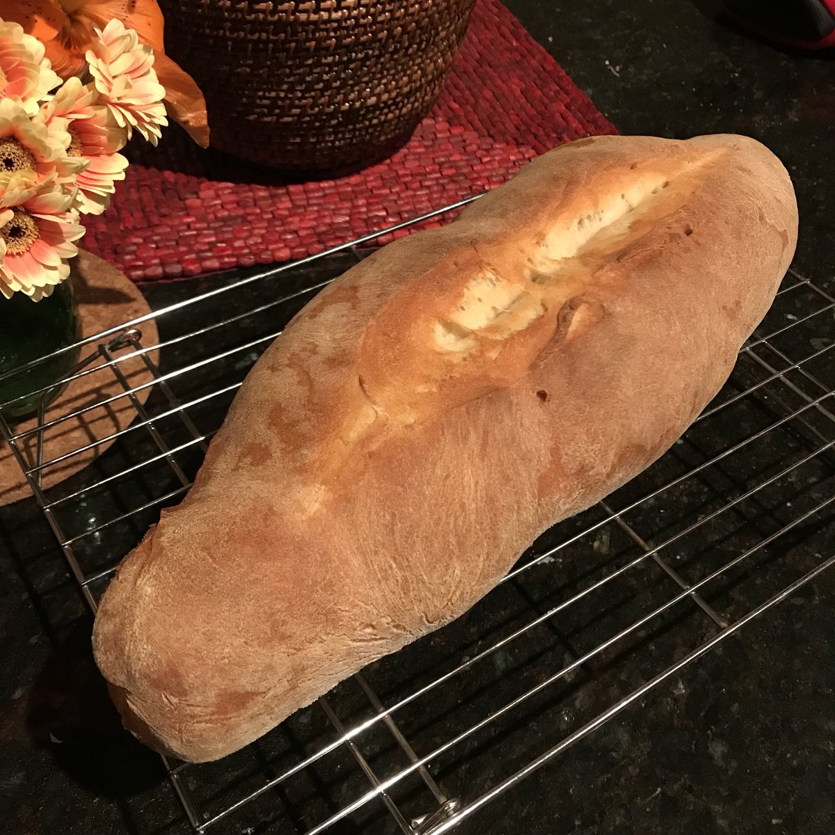 Bread #5: Classic Italian Bread. This is a really tasty bread w/ a beautiful crunchy crust. I cut it before it was cool or the crumb would probably look prettier  it took forever but mostly rising time. Would be great for a fancy dinner. I’m still kinda bad at shaping loaves.