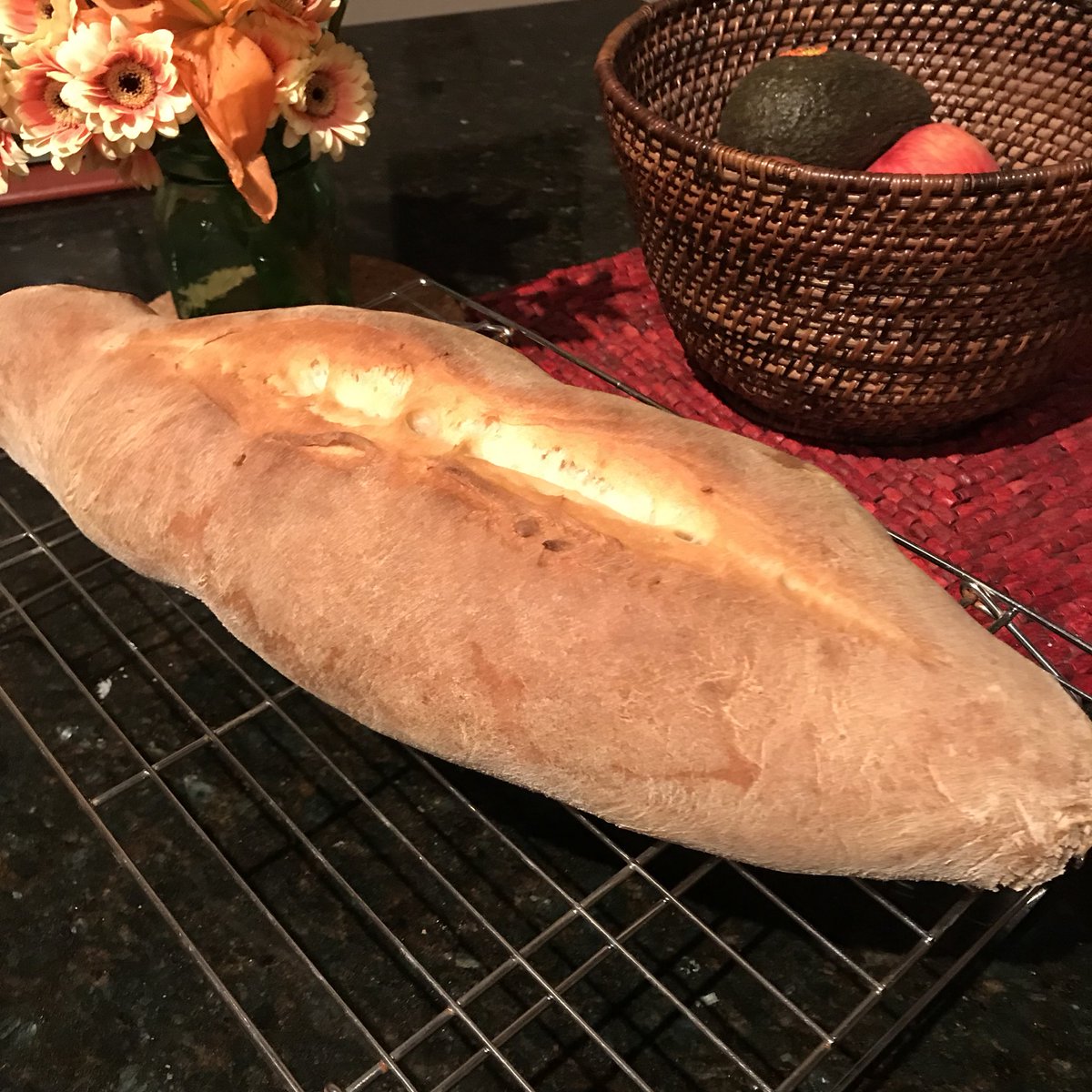 Bread #5: Classic Italian Bread. This is a really tasty bread w/ a beautiful crunchy crust. I cut it before it was cool or the crumb would probably look prettier  it took forever but mostly rising time. Would be great for a fancy dinner. I’m still kinda bad at shaping loaves.