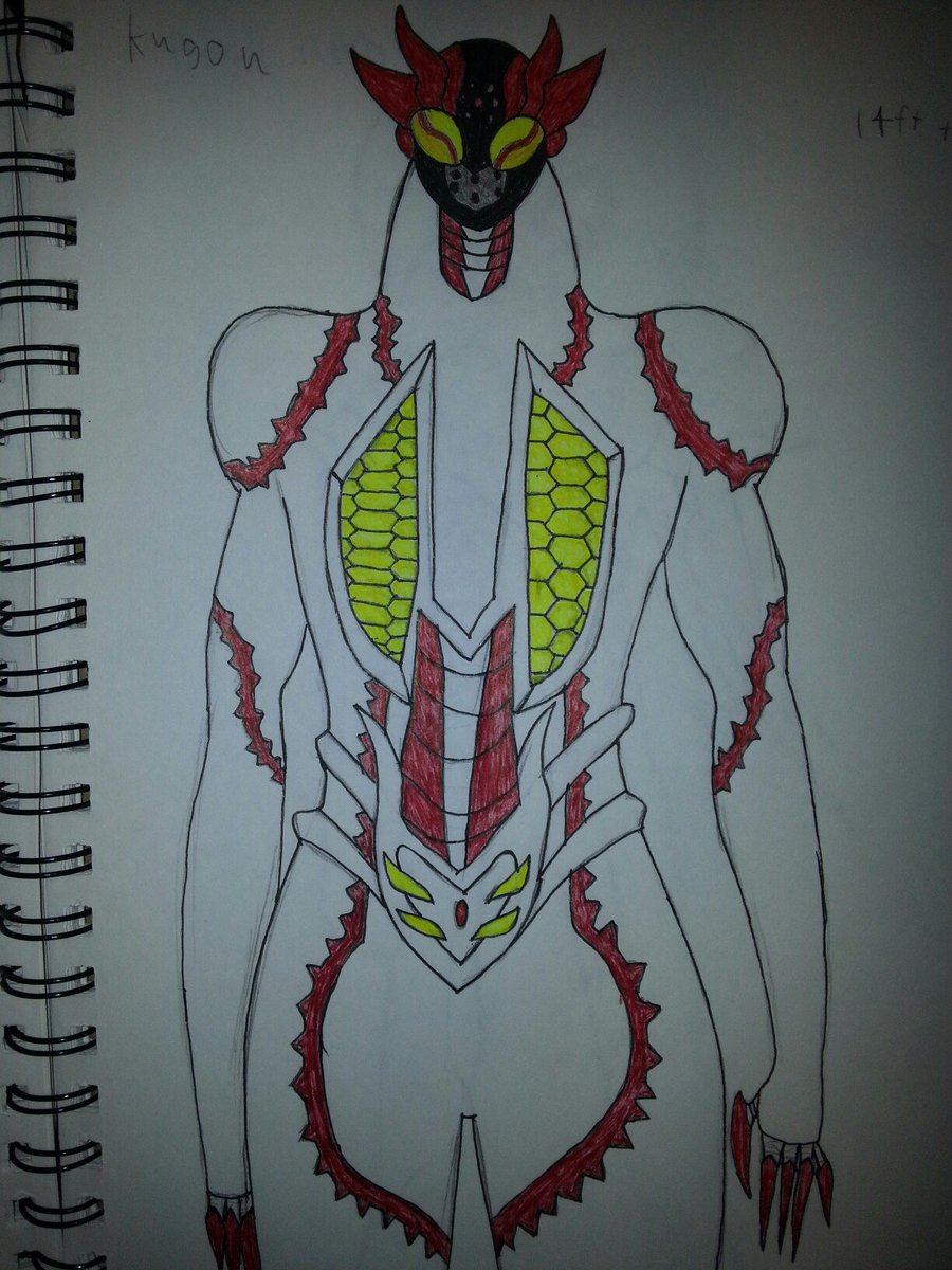 Kevvkirb's tweet image. This is kugou, his name is also a number, he&apos;s supposed to be a centipede themed villain.
#tokusatsu #henshin #planetchasers #myart #oc #characterdesign