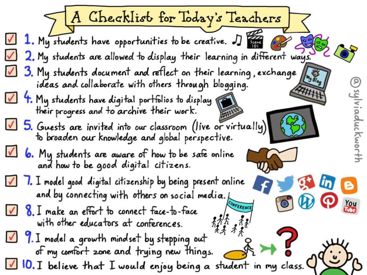 ShamaaDatabase's tweet image. RT @Alex_Corbitt
10 item checklist for today’s teachers (by @sylviaduckworth) 

#learning_strategies #student_teacher_relationship