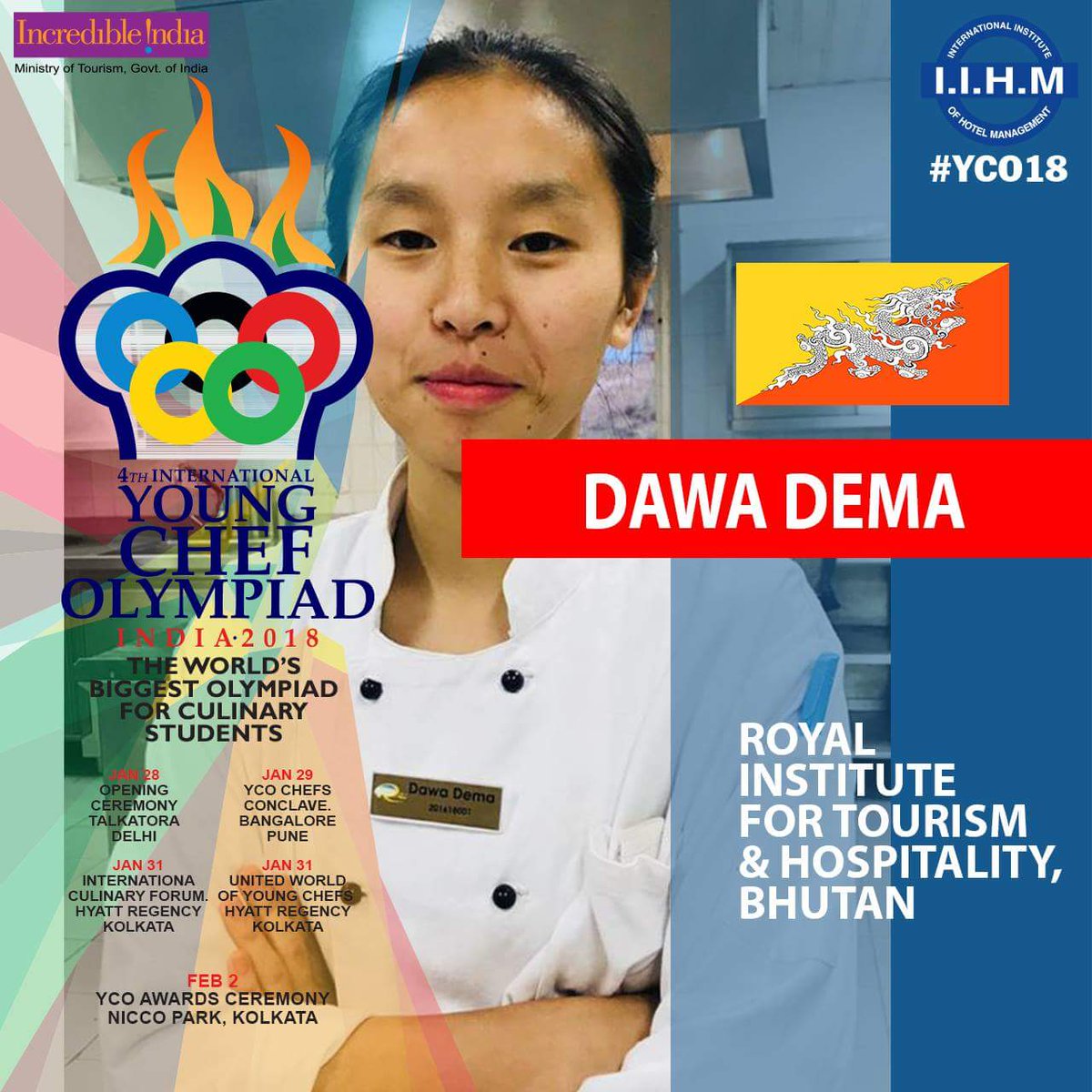 anubha_kaura's tweet photo. RT AADirIIHMDELHI: IIHMHOTELSCHOOL welcomes Team #Bhutan in #yco18 ycolympiad World's Biggest Culinary heats starts #India Talkatora Indoor Stadium #Delhi 28th Jan 6.45 PM PMBhutan tourismbhutan business_bhutan UNICEFBhutan subornobose https://t.co/BDPIIUnY7y