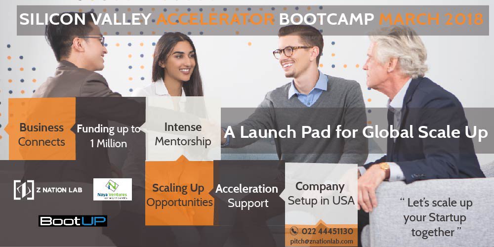 ZNationLab's tweet photo. Startups Apply Now: https://t.co/UEL3Uv1Le7 or email us at pitch@znationlab.com
@ZNationLab announces first of its kind Indo-US #GlobalAcceleratorProgram to be conducted in #SiliconValley in the month of #March in Association with @BootUPVentures and @NayaVentures https://t.co/xc3ozKb8VG