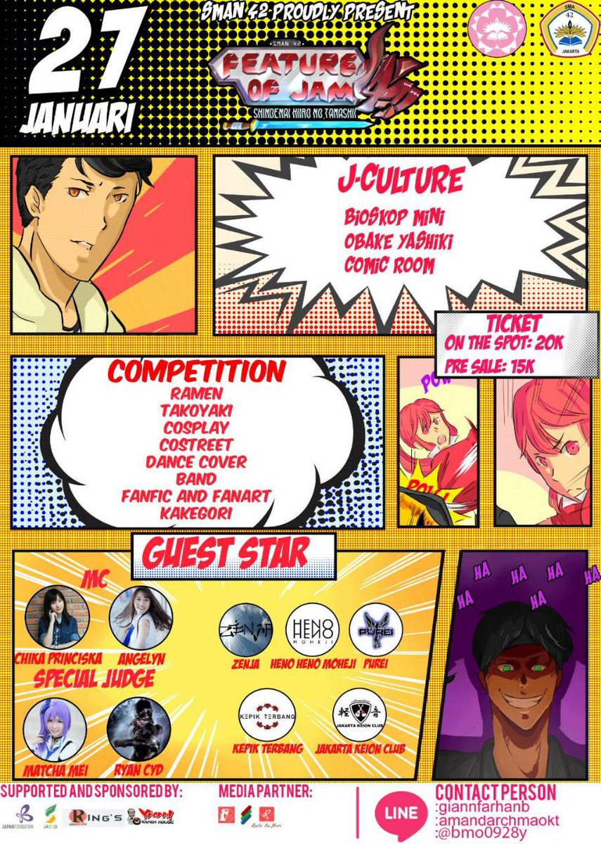 We can be a Hero by Ourselves,
and your Heroic spirit would remain unfazed.
Light up your Heroic spirit here!

🎏🎌🎎🎌🎏🎌🎎🎌
NIHON CLUB SMAN 42 PROUDLY PRESENTS

FEATURE OF JAM 4 - Shindenaii Hiiro no tamashi ⚔️ 

Mark your calendar!
🗓January 27th 2018
🔰SMAN 42 Jakarta