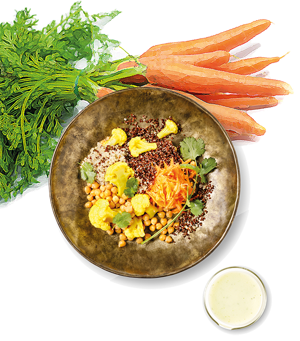 Unser herrlicher Winter- #Salat: der herzhafte CARROT CAULIFLOWER mit würzigem Curry-Blumenkohl, aromatischen Kichererbsen, Quinoa, knackiger Möhre, frischem Koriander und aromatischem Rucola-Dressing. Jetzt für die #Mittagspause #bestellen: stadtfarm.de/shop/ #lieferservice