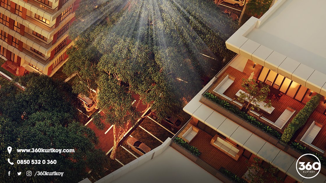#360Kurtköy'de en büyük teraslar 120m2'dir.