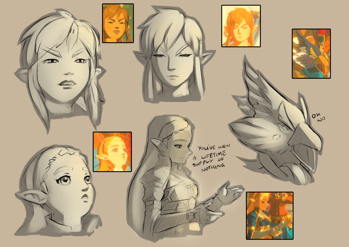Today's warm-up: re-drawing extremely flattering screenshots of BOTW characters 
