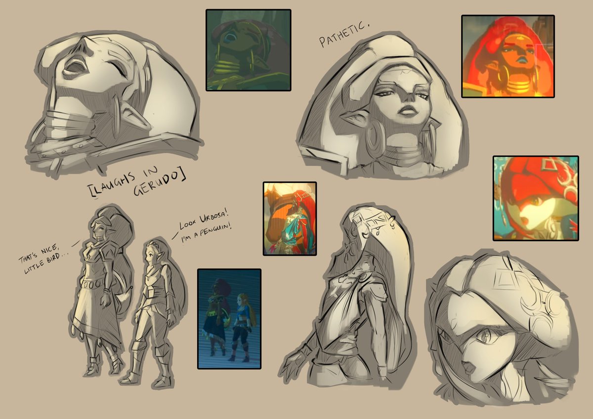 Today's warm-up: re-drawing extremely flattering screenshots of BOTW characters 