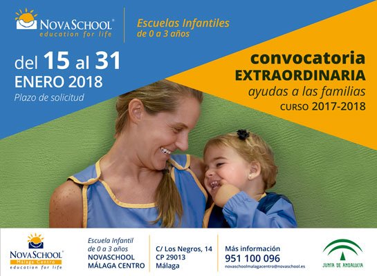Novaschool_es's tweet photo. NUEVA CONVOCATORIA - #EscuelasInfantiles desde el 15-31 de #enero presenta tu solicitud en el curso 2017-2018 para cualquier de nuestras #Escuelas #De0a3 #BabySunland @PTAMalaga #Benalmádena y #MálagaCentro #Novaschool #LetsBeTheChange https://t.co/Sp0fGH1ve4