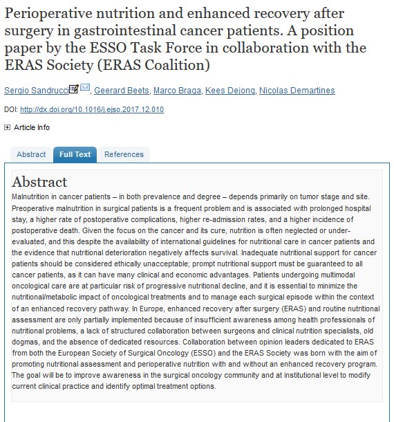 Inadequate #nutritionalsupport for #cancerpatients should be considered  ethically unacceptable! #Perioperative #Nutrition &amp; #ERAS
need to be incorporated in daily practice to give rise to many clinical + economic advantages. Read our full position paper: bit.ly/2FGwzNt